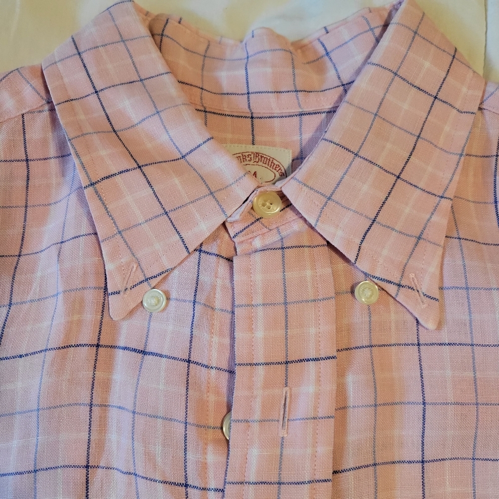 Brook Brothers men's pink & blue short-sleeved button-up shirt size medium - Picture 11 of 14